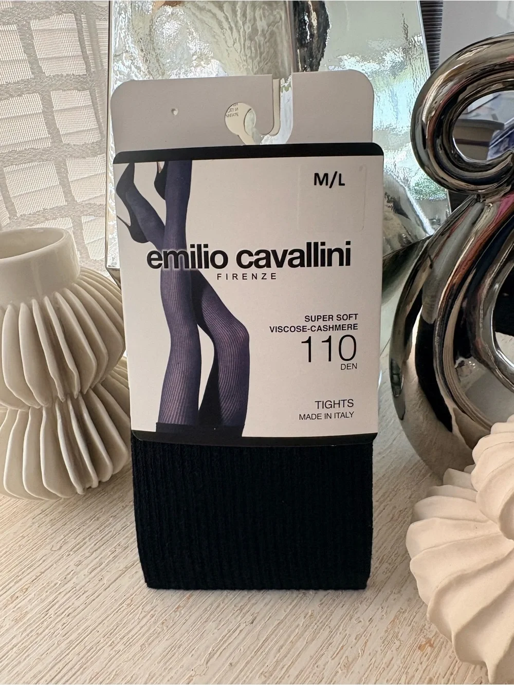 NWT Emilio Cavallini Black Cashmere Blend Ribbed Tights Size M/L Made in Italy